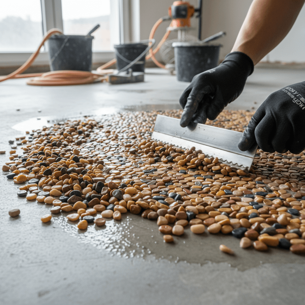 Polishing kota stone floor in Bangalore home